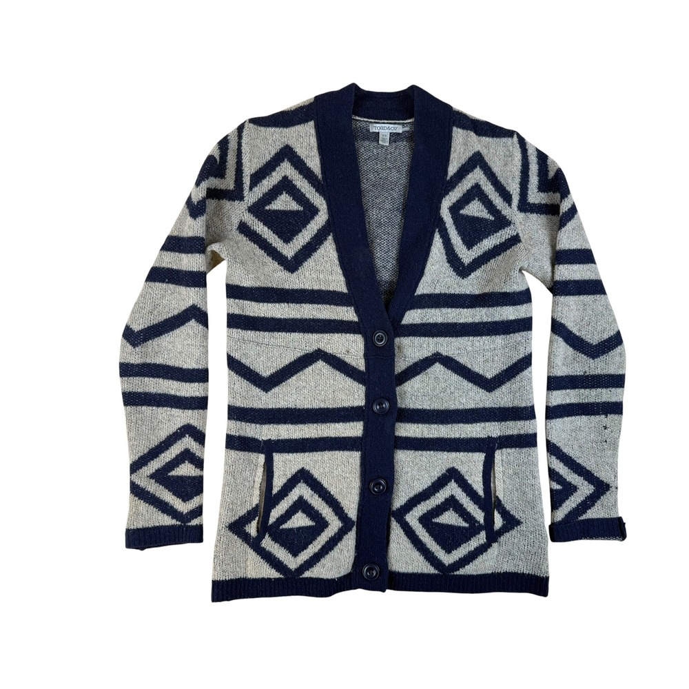 Toad&Co XS Cardigan Southwestern Boiled Lambswool Geometric Button Sweater